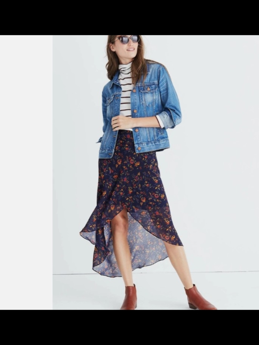 MADEWELL  Faux-Wrap Hi Low Hem Floral Boho Skirt